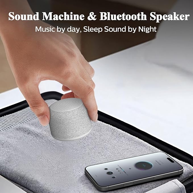 REACHER Travel White Noise Sound Machine,Portable Mini Noise Machine for Sleeping with 20 Soothing Sounds, Small Bluetooth Speaker, Baby, Adults, Rechargeable - Bloomnest