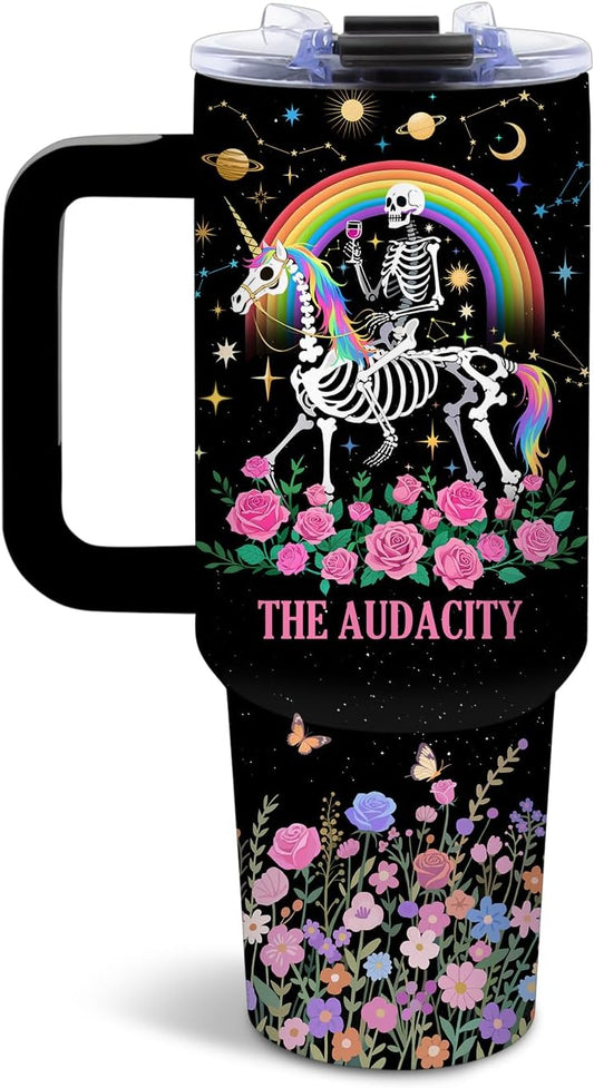 DUUV 40 Oz Funny Skull Tumbler, Funny Witchy Gifts for Women Tarot Lovers, Ghost Design Mug, the Audacity Skull Tumbler for Christmas Gifts for Daughter Girlfriend, Skeleton Cup Black, 1PCS