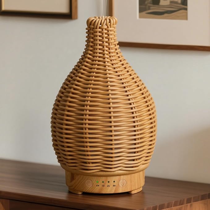 Boho Essential Oil Diffuser for Home -150ml Ultrasonic Fragrance Diffuser Humidifier Whisper Quiet Timer Setting 7 LED Colors Changing Lights for Home Office Decor & Gift (Handwoven) - Bloomnest
