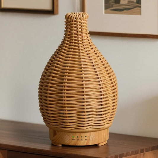 Boho Essential Oil Diffuser for Home -150ml Ultrasonic Fragrance Diffuser Humidifier Whisper Quiet Timer Setting 7 LED Colors Changing Lights for Home Office Decor & Gift (Handwoven) - Bloomnest