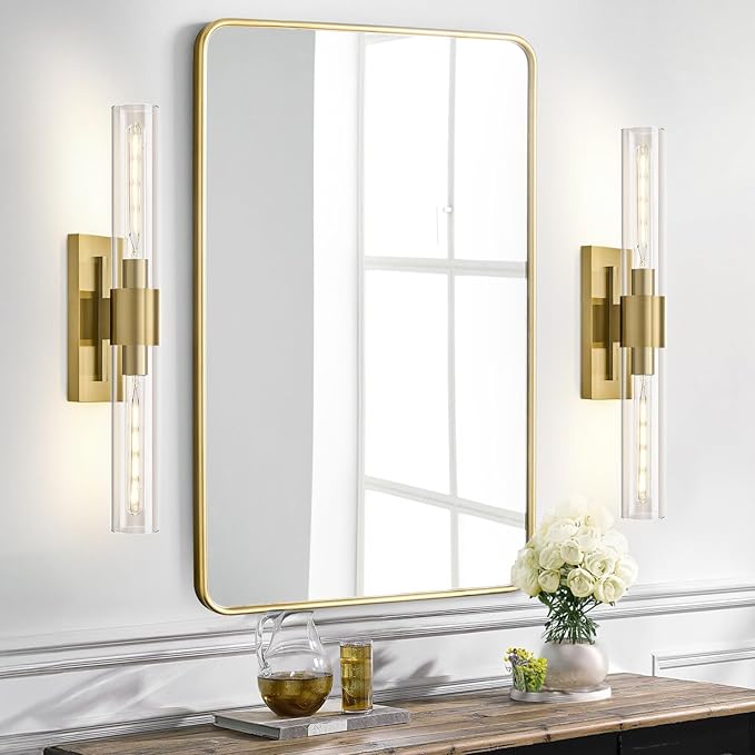 Gold Bathroom Vanity Lights Over Mirror,Modern Wall Light Fixture Sconce with Clear Glass for Bedroom,Bathroom,Hallway. - Bloomnest