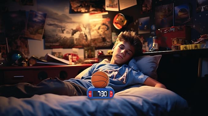 LEXiBOOK - Basketball - Basketball Nightlight Alarm Clock, Sounds and Melodies, LCD Backlit Screen, Luminous, Snooze, Blue/Orange, RL800BA - Bloomnest