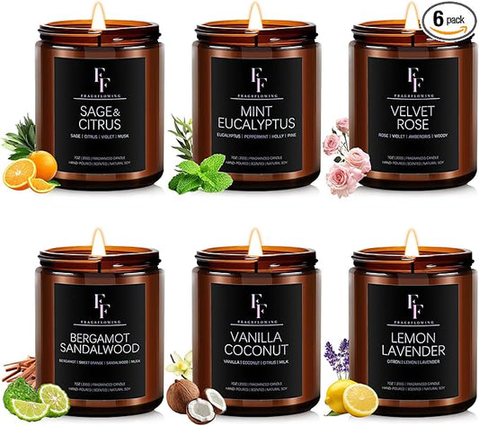 Scented Candles Set, Soy Wax Candles 6 Pack 42 Oz Aromatherapy Candles Gift Set for Women Men (Sage/Vanilla/Lemon/Sandalwood/Mint/Rose - Bloomnest