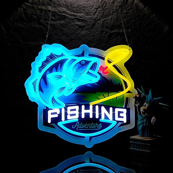 Fishing Neon Sign,Innovative Integral Forming Process,With Dimmable Switch For All Holiday Party and Home Decoration - Bloomnest