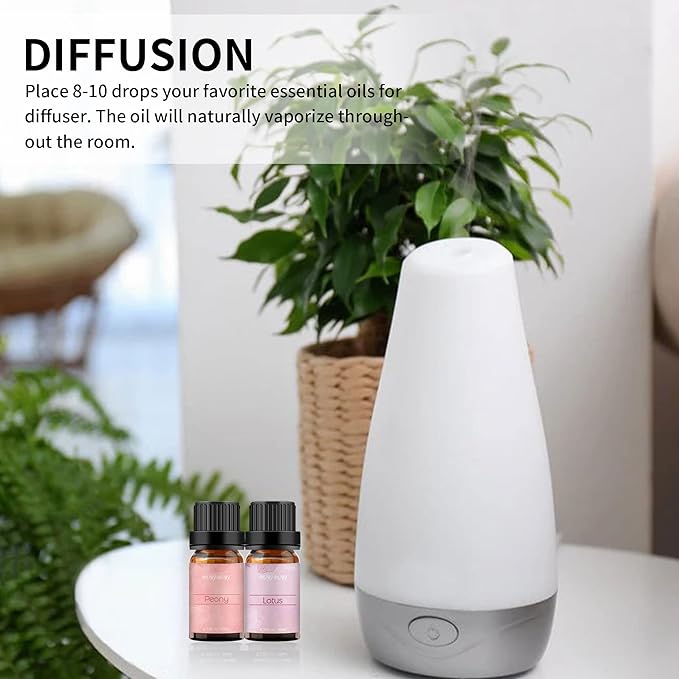 BURIBURI Lotus Essential Oil and Peony Essential Oils Gifts Set 2Pack, 100% Pure Natrual Flower Diffuser Oil for Massage, Soap Making, Skin Care, Soap/Candles Making BURIBURI