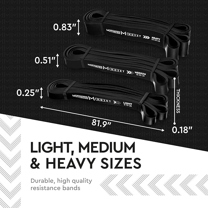 Motivated Mindset Resistance Bands for Working Out | Heavy Duty Rubber Bands for Weightlifting and Stretching | Travel Bag Included | Set of 3 (15-20lbs, 20-40lbs, 40-60lbs) | Great for Any Outdoors - Bloomnest