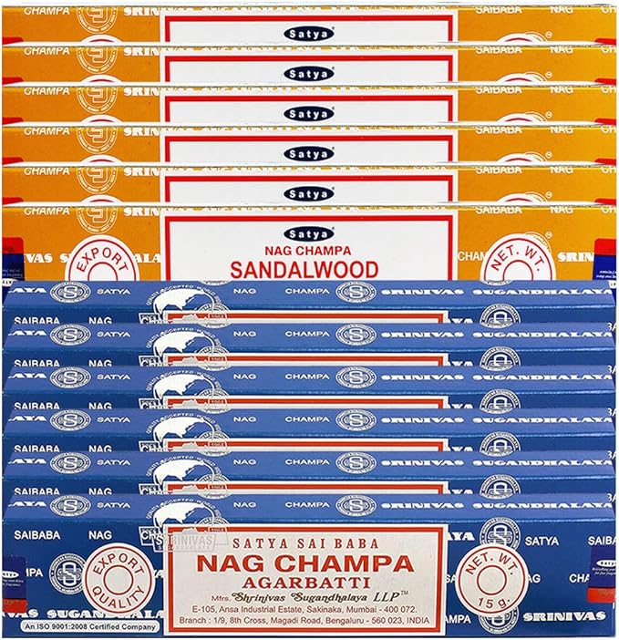 Nag Champa Incense Sticks and Sandalwood Incense Sticks with Incense Holder Bundle for Home Fragrance and Spiritual Décor TRUMIRI
