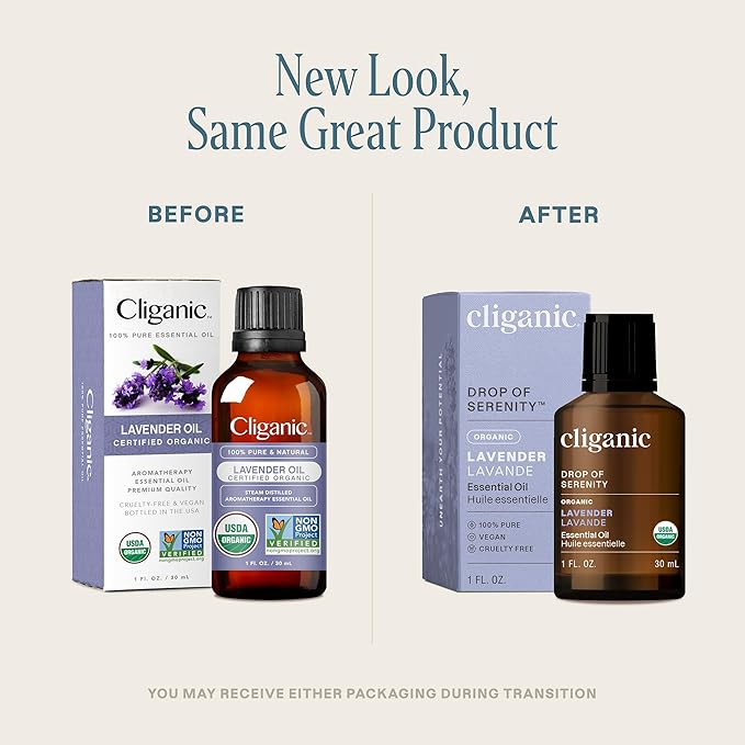 Cliganic Organic Lavender Essential Oil, 1oz - 100% Pure Natural Undiluted, for Aromatherapy Diffuser | Non-GMO Verified (Packaging May Vary) Cliganic