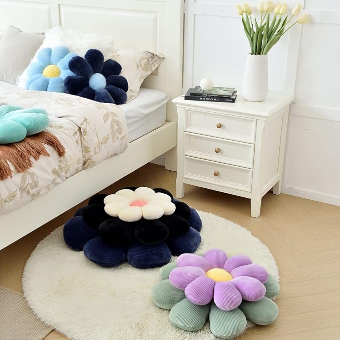 Sioloc Flower Pillow Shaped Throw Pillow Butt Cushion Floor Pillow,Seating Cushion,Cute Room Decor & Plush Pillow for Bedroom Sofa Chair(White,15.7'')