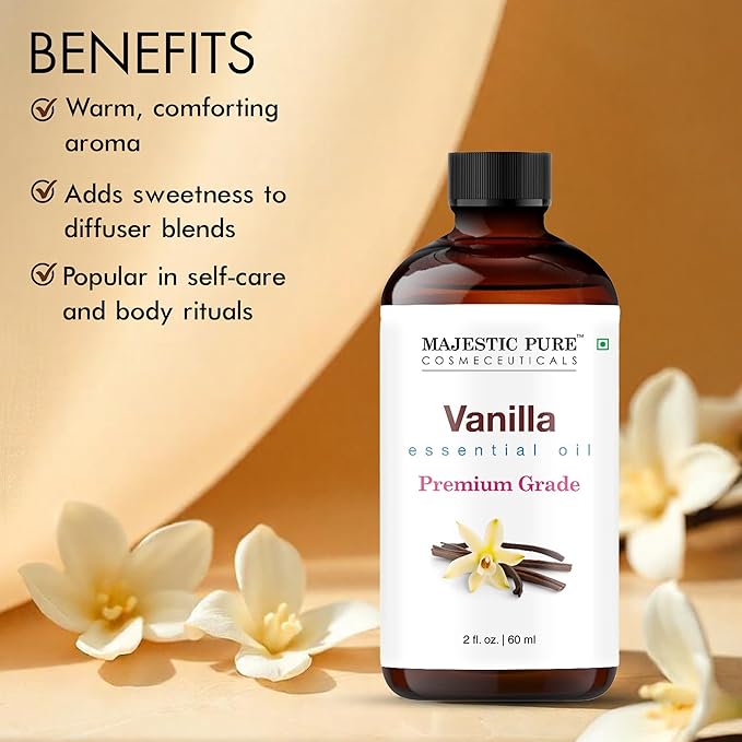 Majestic Pure Vanilla Essential Oil with Glass Dropper - 2 Fl Oz - 100% Pure and Natural Vanilla Oil - Premium Grade Essential Oils for Diffuser, Aromatherapy, Soap and Candle Making - Bloomnest