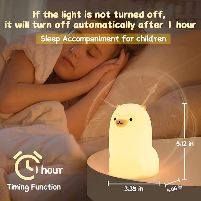 Tremdwoto Alpaca Night Light for Kids，7 Color Baby Nightlight with Touch Control & 1H Timer, Battery Operated Soft Animal Night Light for Nursery, Toddler Room Decor, Gift for Girls, Boys, Women - Bloomnest