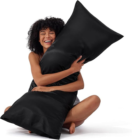 Bedsure Body Pillow Pillowcase - Cooling and Silky Long Body Pillow Covers with Envelope Closure, Satin Similar to Silk Pillowcase for Hair and Skin,Black,20x54 Inches - Bloomnest