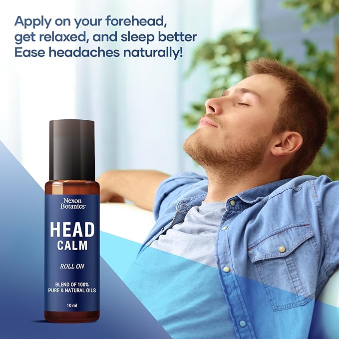 Head Calm Essential Oil Roll-On 10 ml - Soothing Migraine Roller Ball for Headache Relief - Pure Natural Essential Oils - Nexon Botanics - Bloomnest