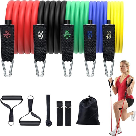 Resistance Bands, Simmgud Exercise Bands Set with Handles, Work Out Bands with Door Anchor, Ankle Straps for Strength Training, Physical Therapy, Home Gym for Men and Women, Yoga, Pilates 150 LBS - Bloomnest