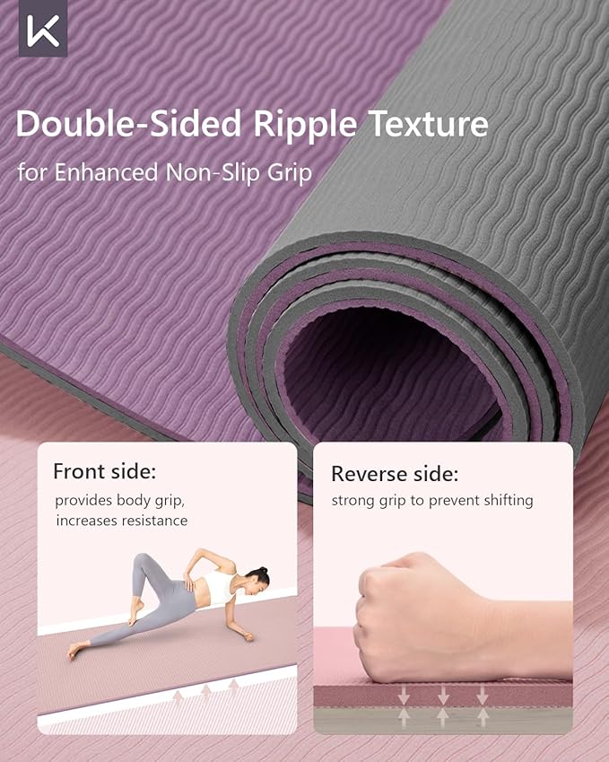 KEEP Yoga Mat Non Slip, Hot Yoga Mat for Women, 72"x24" Double-Color Exercise mat for Home Workout, Premium TPE 7mm Thickened Lightweight Workout Mat for Pilates and Fitness - Bloomnest