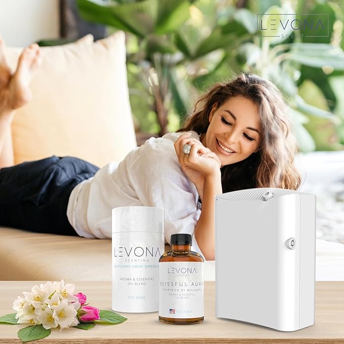 Levona Scent Essential Oil - Fresh Aroma for Home, Office, Hotel & Spa, Perfect in Humidifiers and Diffusers, Luxury Fragrance, With Roses, Geranium, Zesty Lemon Notes - 500ml/ 17 fl oz, Blissful Aura LEVONASCENT
