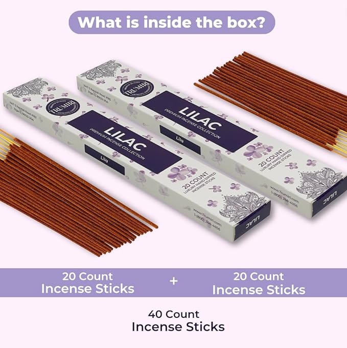TRUMIRI Lilac Incense Sticks - Total 40 Sticks - Dual Pack of 20 - Non Toxic - Natural Fragrance TRUMIRI