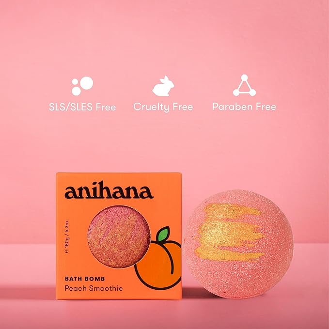 ANIHANA Bath Bombs with Coconut Oil, Paraben Free, Hand-Crafted Luxury Fizzers, Refreshing Peach Smoothie Scent, 6.3 oz Each, 3 Pack - Bloomnest