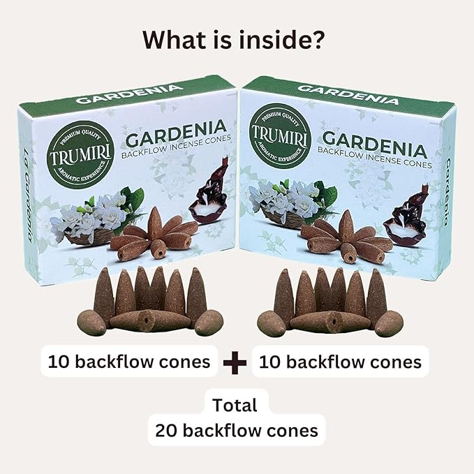 TRUMIRI Gardenia Backflow Incense Cones - Total 20 Incense Cones Waterfall - Dual Pack of 10 Incense Backflow Cones - Waterfall Incense Cones - Incense Waterfall Cones TRUMIRI