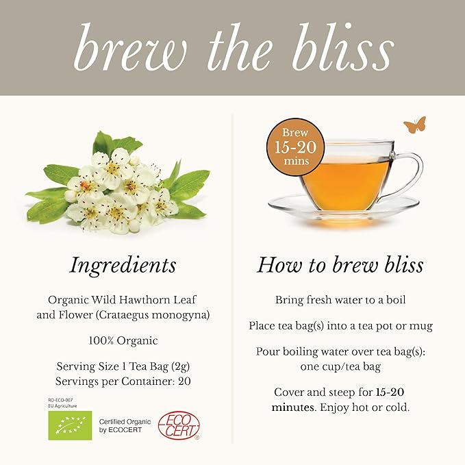Wild Bliss Organic Wild Hawthorn Leaf and Flower Herbal Tea - Caffeine Free Heart Health Herbal Support - 20 Plant Based Tea Bags - Bloomnest