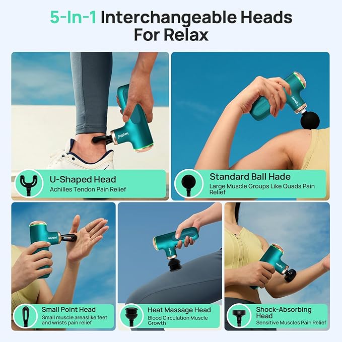 Massage Gun with Heat Function, 5 Adjustable Speed & 5 Massage Head for Deep Tissue Pain Relief, Portable Muscle Massager for Athletes, Compact Percussion Gun - Bloomnest