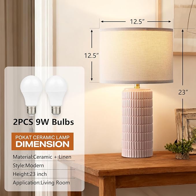 Modern Ceramic Table Lamp Set of 2, Bedside Lamp for Bedroom Decor, Nightstand Lamp with 3 Color Temperatures, Desk Light for Living Room Dorm Office, White - Bloomnest