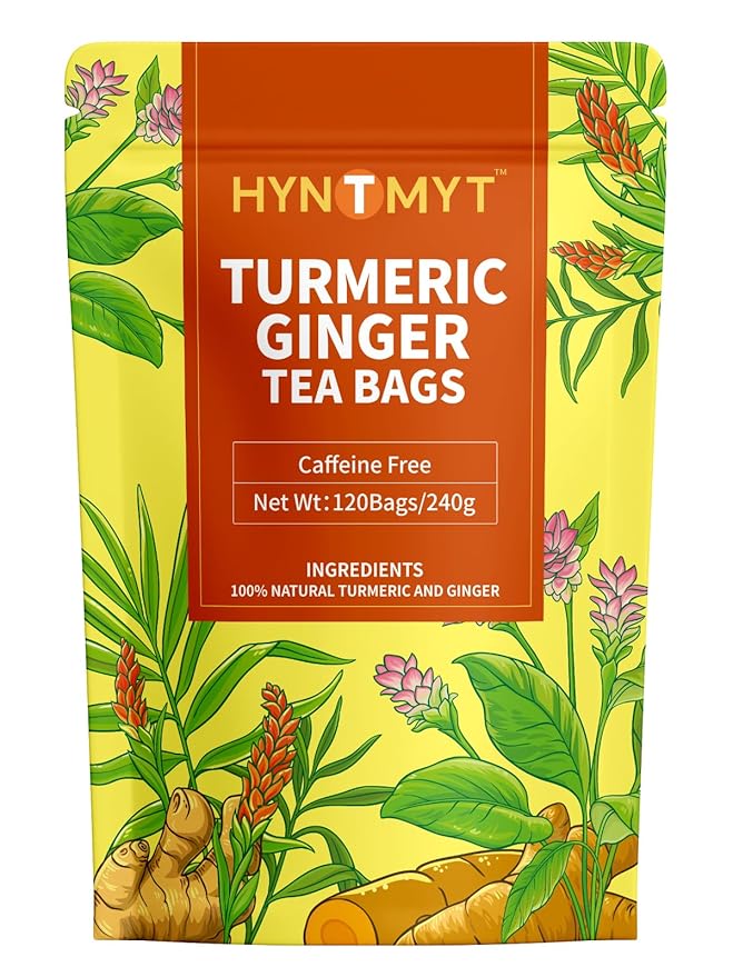 HYNTMYT Turmeric Ginger Tea Bags, Herbal Blend of Turmeric & Ginger Root, Warm & Light Spicy Flavor, Caffeine Free, 120 Count - Bloomnest