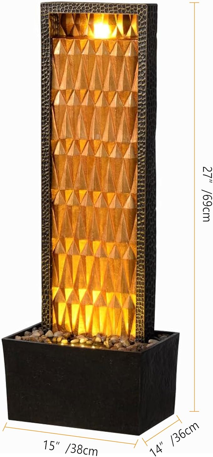 Indoor Water Fountain - 27'' Tall Waterfalls Water Features, Gold Brilliant Design, Decor Your Home, Livingroom,Office,Outdoor Garden, Patio, Backyard - Bloomnest