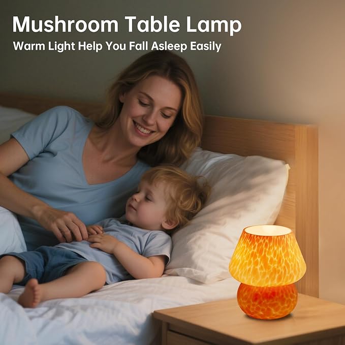 Mushroom Lamp Table Lamp for Bedroom,Small Desk Bedside Lamps for Living Room,Mushroom Decor Cute Mini Modern Mid Century Lamps for Night Stands,Aesthetic Home Living Room Decor(Flame Orange) - Bloomnest