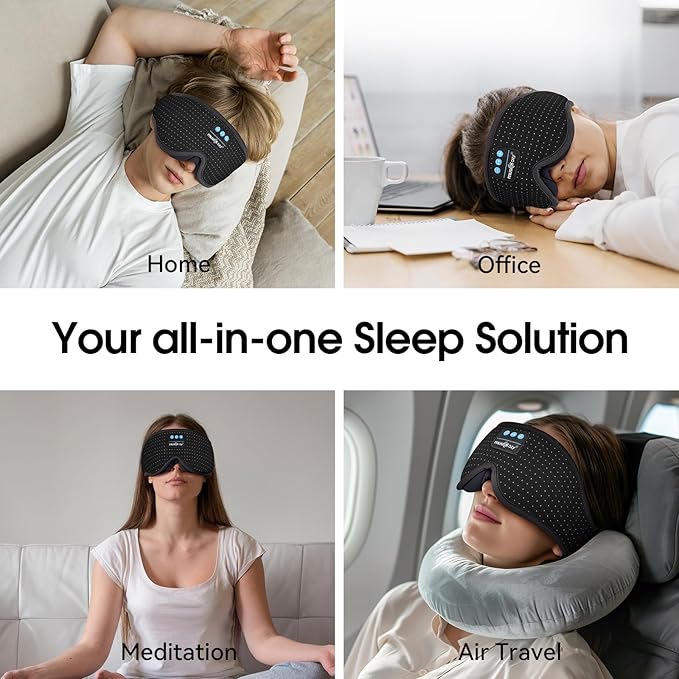 MUSICOZY White Noise Sleep Mask Headphones with 16 Soothing Sounds, Bluetooth Sleep Mask 3D Wireless Music Sleeping Headphones for Side Sleeper - Bloomnest