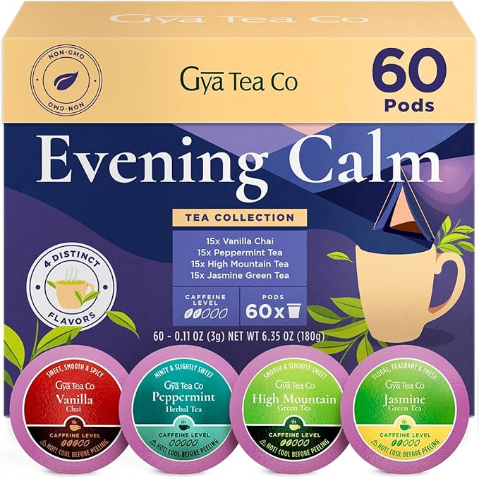 Gya Tea Co Evening Calm Tea Pod Collection Gift Set (60 Count) - Different Flavors Assorted Variety Pack - Bloomnest