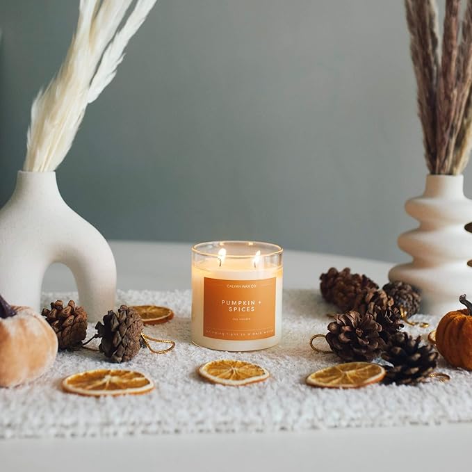 Calyan Wax Co. 2 Wick Candle, Pumpkin + Spices Scented Candle, 37 Hour Burn Time, Aromatherapy Soy Candles, Non Toxic & Vegan Soy Wax, Glass Tumbler Scented Candles, 12.5oz - Bloomnest