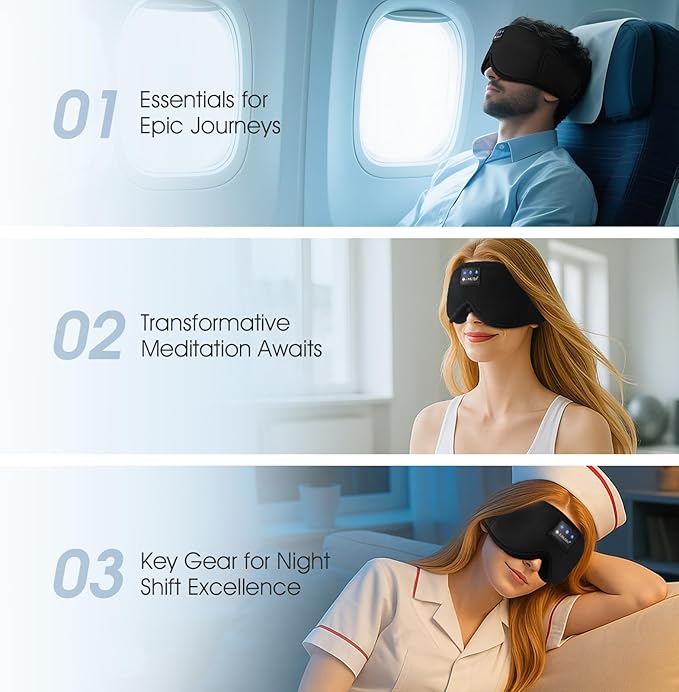ZUMUSEN Bluetooth Sleep Headphones, 3D Wireless Music Eye Mask with Ultra-Thin Stereo Speakers, Adjustable Sleep Mask for Side Sleepers, Perfect for Travel, Meditation, Relaxation - Bloomnest