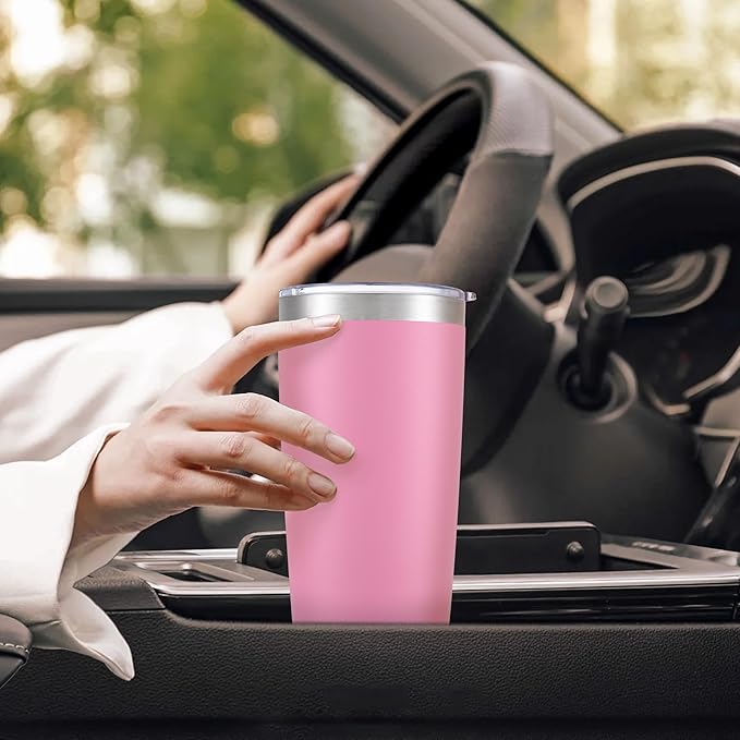 20 oz Tumbler with Lid Stainless Steel Insulated Tumblers Bulk Double Wall Vacuum Cups Powder Coated Travel Mug Keep Drink Cold and Hot, Pink, 8 Pack