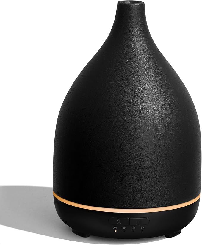 InnoGear Oil Diffuser, 300ML Ceramic Diffuser for Essential Oils Handcrafted Aromatherapy Diffuser Ultrasonic Cool Mist Humidifier with 4 Timers Waterless Auto Off for Room Office, Black - Bloomnest