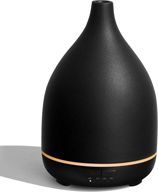 InnoGear Oil Diffuser, 300ML Ceramic Diffuser for Essential Oils Handcrafted Aromatherapy Diffuser Ultrasonic Cool Mist Humidifier with 4 Timers Waterless Auto Off for Room Office, Black - Bloomnest