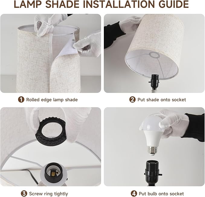 Lamps Set of 2 Vintage Rustic Farmhouse Table Lamps Bedside Reading Lamp Bedroom Nightstand Living Room Teapoy Lamp, Desk Light, 22 Inch High,Light Grey, with Fabric Shade, Bulb Not Included - Bloomnest