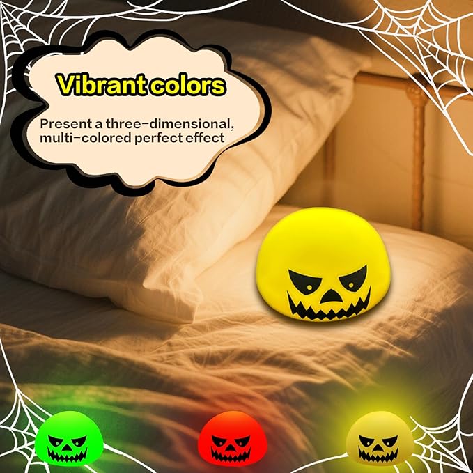 Funny Devil Pumpkin Night Light - Color Changing Half-Sphere Silicone Lamp, Battery Powered, Dimmable Glow for Halloween Christmas Decor, Novelty Gift (Yellow) - Bloomnest