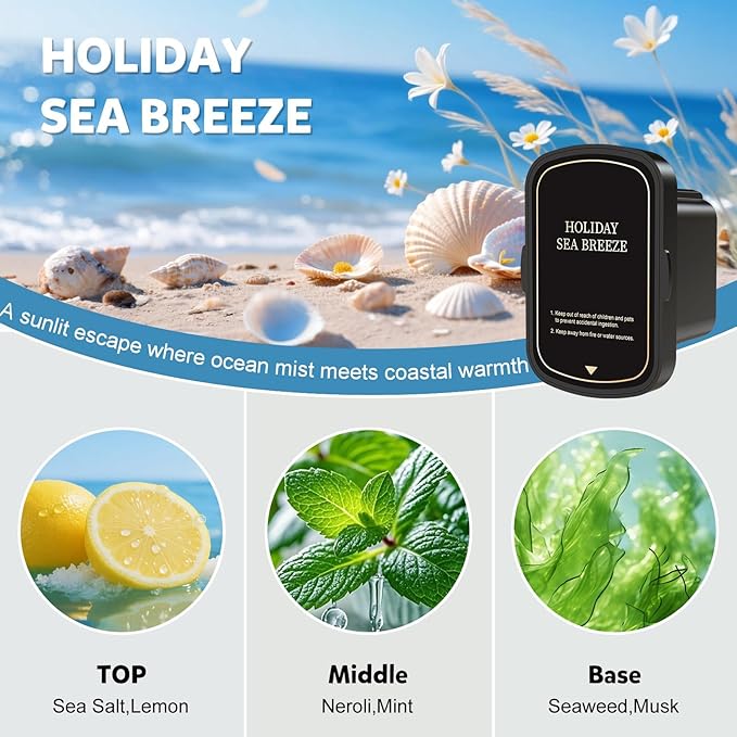 2025 Upgraded Smart Car Air Freshener Diffuser, New Car Smell Air Freshener Long Lasting, Auto On/Off, Adjustable Modes, Car Scent with 8 Ambient Lights, Car Diffusers for Essential Oil-Sea Breeze - Bloomnest