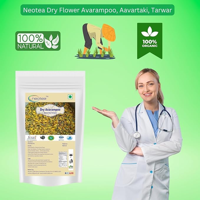 Neotea Dry Avarampoo | Tanner's Cassia | Senna Auriculata | 100% Natural & Sun-Dried Herbal Flower | Supports Glowing Skin & Overall Wellness | Ideal for Tea & Skin Care Remedies (300 GM) - Bloomnest