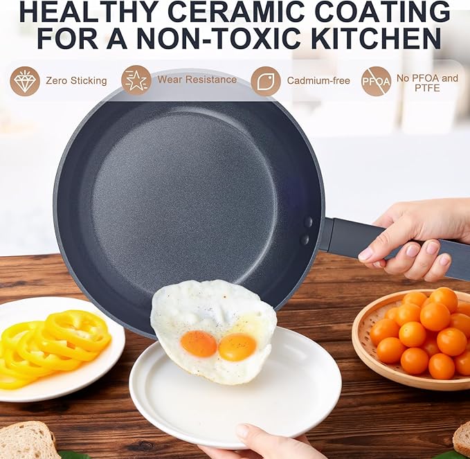 5-Piece Non-Toxic Ceramic Cookware Set, PFOA/PTFE Free Pan & Pot Set, Induction Ready, Dishwasher Safe for Easy Clean - Bloomnest