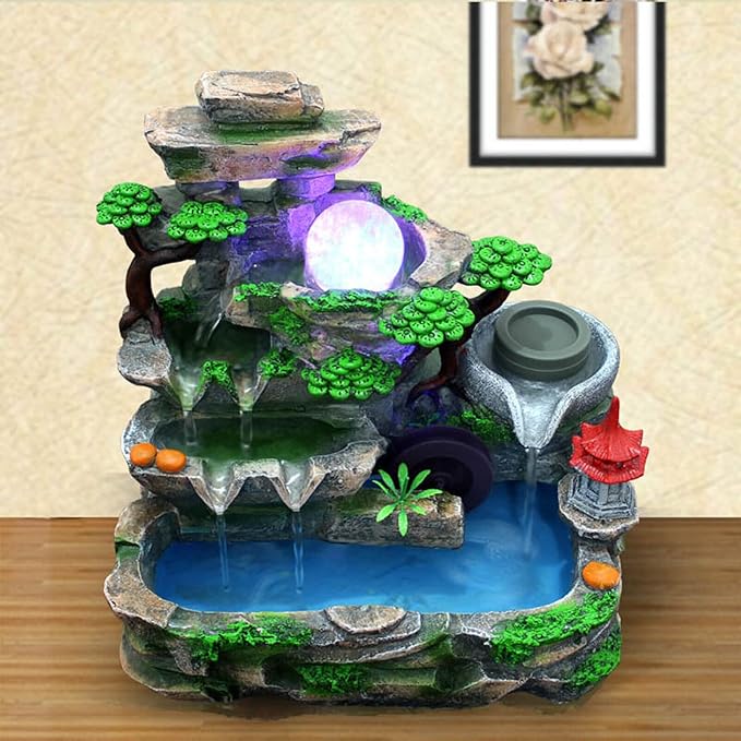 Creative Tabletop Water Fountain with LED Light & Atomizer, Indoor Waterfall Home Decor Best Festival Birthday Gift for/Boys, 10Inch Desktop Small Mini Size, Stream Rock Cavern Falls Bonsai - Bloomnest
