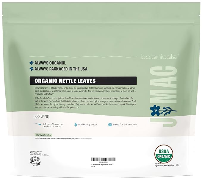 J MAC BOTANICALS Organic Nettle Leaf Herbal Tea - 16 oz (200+ Cups) Certified USDA Organic, Dried stinging nettle tea, 1 Pound Bulk Bag, Urtica dioica - Bloomnest