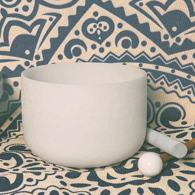 Hye-eun 12 Inch F Note White Frosted Crystal Singing Bowl 432hz Heart Chakra with Suede Stick for Yoga Sound Healing With Carry Case - Bloomnest