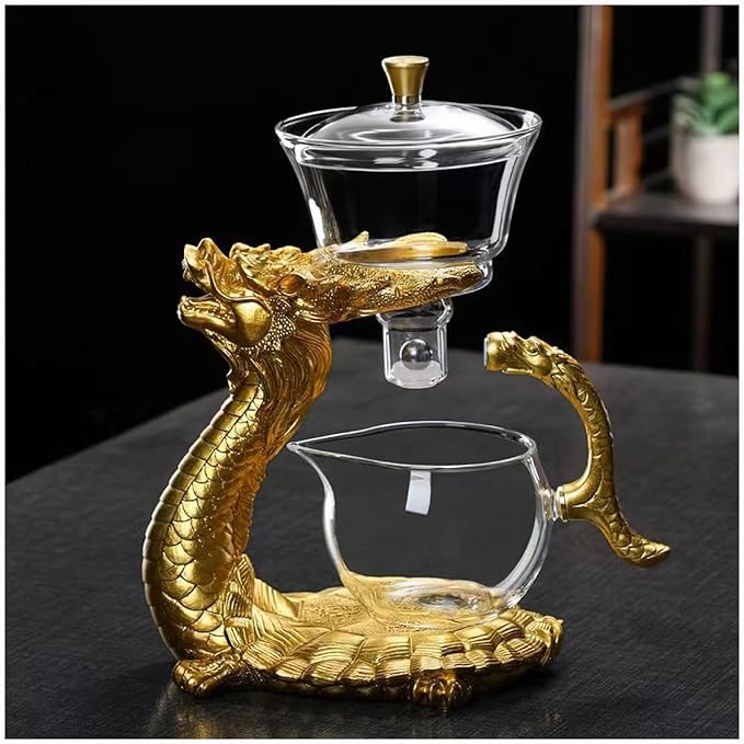 Glass Magnetic Tea Pot,Lazy Kungfu Drip Teapot with Infuser,Magnetic Water Diversion Rotating Cover Bowl Semi-Automatic Glass Teapot,Heat Resistant Kungfu Tea Set Coffee Set