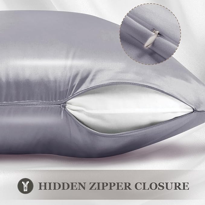 Adubor 100% Silk Pillowcase - Mulberry Silk Pillow Cases, 23 Momme 6A Grade Fibers, Silk Pillow Case for Hair and Skin Health, with Hidden Zipper (Queen 20''x30'', Light Gray, 1PC) - Bloomnest