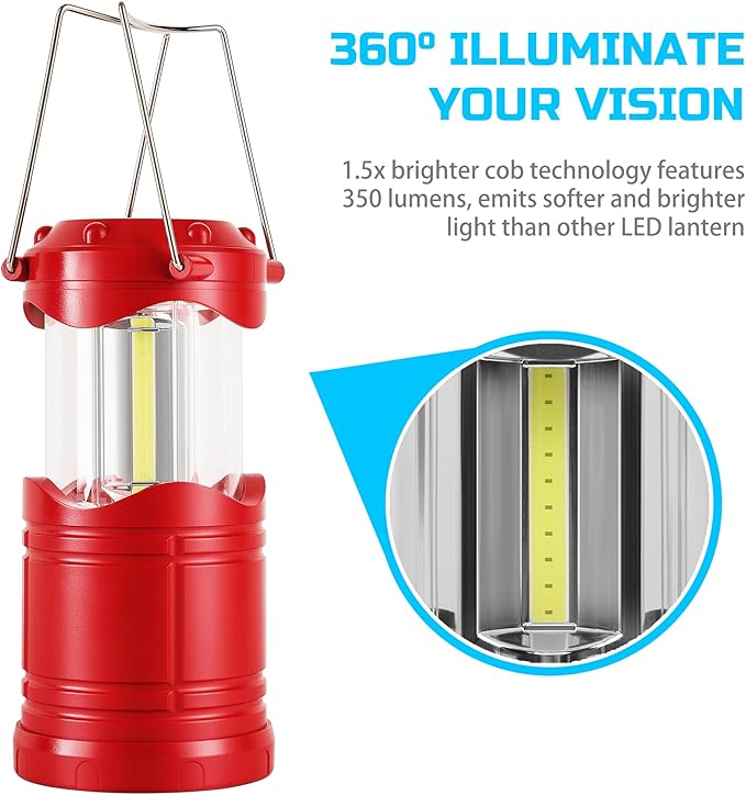 Lichamp LED Camping Lantern, 4 Pack Battery Powered Flashlight for Power Outages, Portable Collapsible Hanging Light Essential for Home, Outdoor, Emergency Lamp Survival Kit Gear for Hurricane, Red - Bloomnest