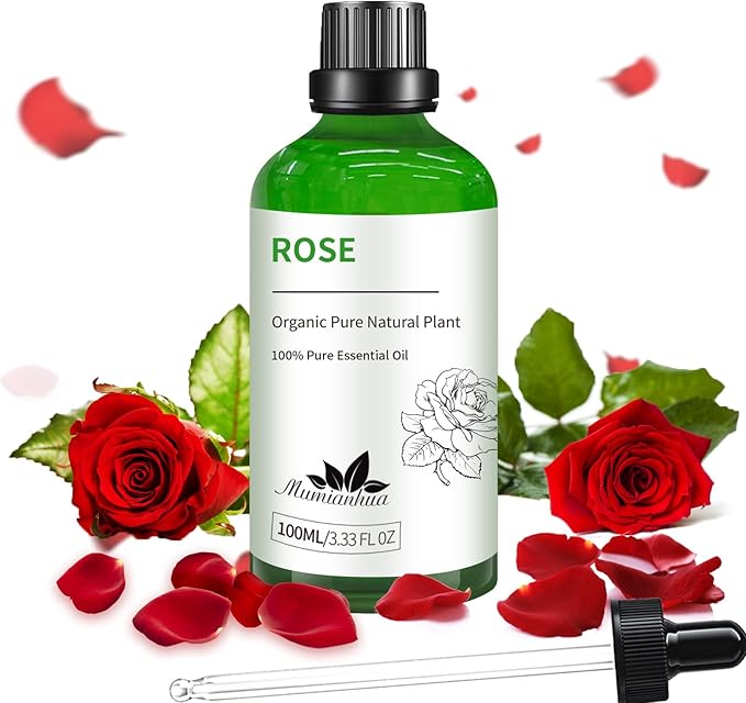 Pure Rose Essential Oil, Mumianhua Natural Rose Oil for Skin, Hair, Reed Diffuser, Air Purifier, Room Spray,Candle Making, Laundry, Relaxation, Evening Wellness, Romantic Atmosphere 3.38 Fl Oz - Bloomnest
