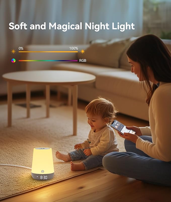 Dreamegg Nite 1 - Baby Sound Machine, Sleep Trainer, Night Light for Kids, Ok to Wake Alarm Clock, 34 Soothing Sounds, App Control, White Noise Sound Machine for Baby Kids Toddler Nursery(Joyous Bird)