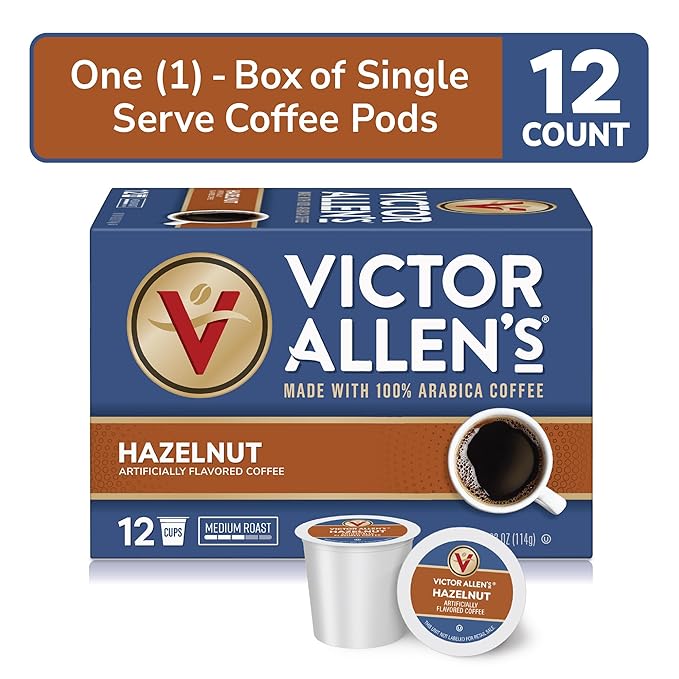 Victor Allen's Coffee Hazelnut Flavored, Medium Roast, 12 Count, Single Serve Coffee Pods for Keurig K-Cup Brewers - Bloomnest